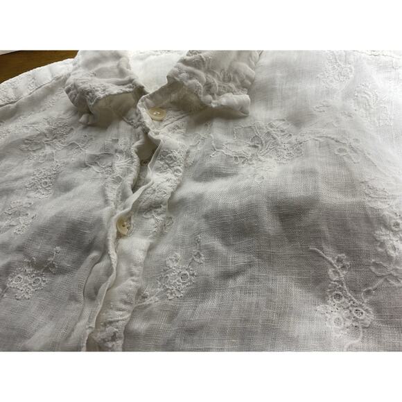 CP Shades Linen Floral Embroidered White Button Down Long Sleeve Shirt S *READ - Picture 3 of 16
